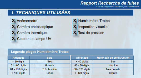 Techniques utilisées d'un exemple de rapport de recherche de fuite